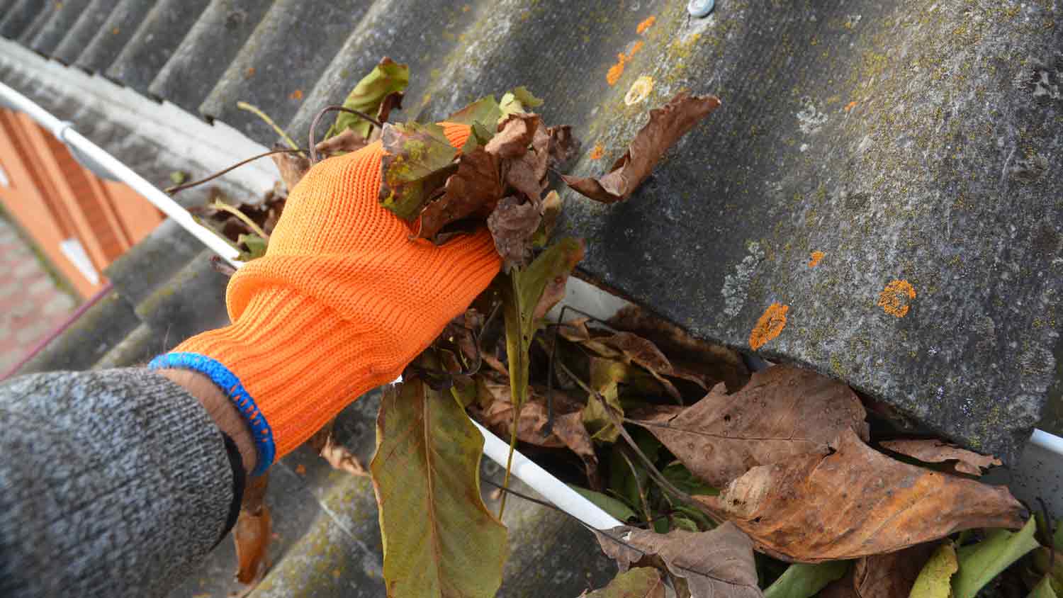 man cleaning out the gutters 