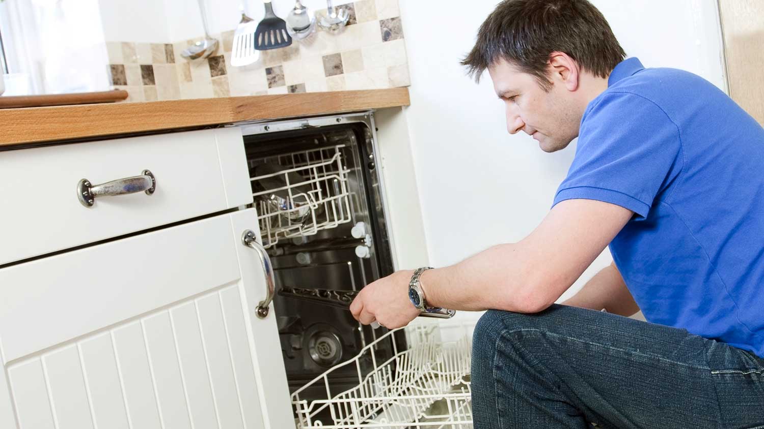 A man inspecting the dishwasher