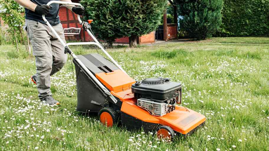 A man mowing the lawn