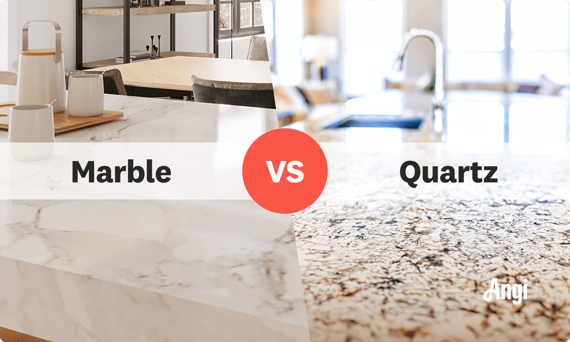 Marble versus quartz countertops visual comparison