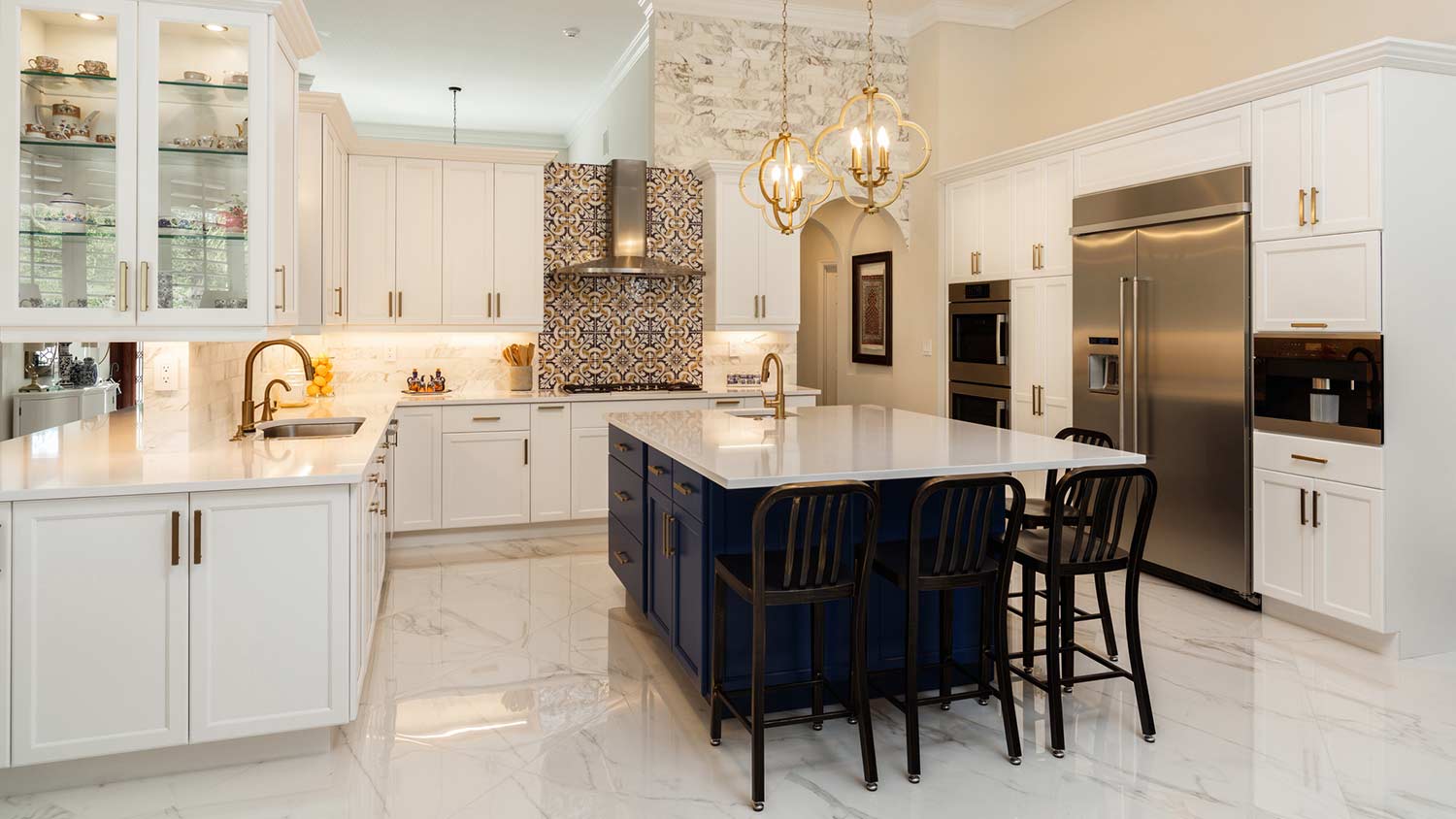 Large kitchen with marble floors