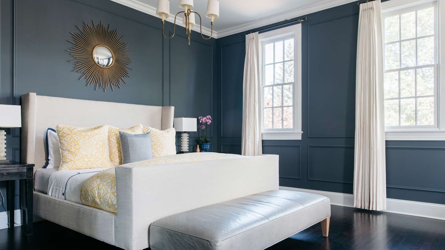 foyer with matte blue walls
