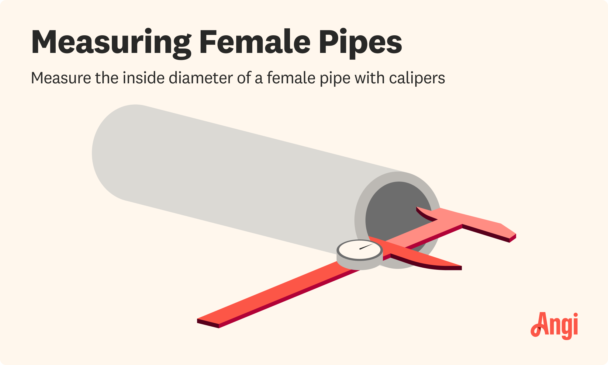 How to measure female pipes, with calipers measuring the inside diameter of the pipe