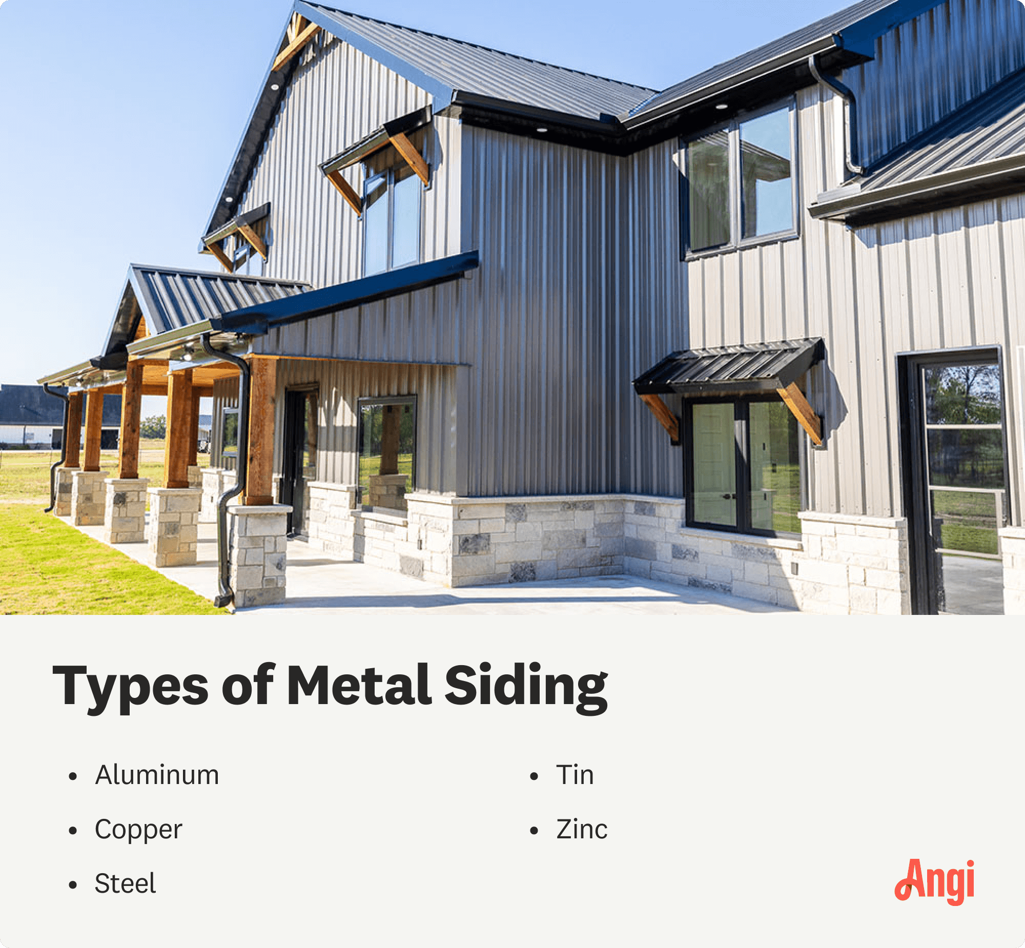 5 types of metal siding, including aluminum, copper, and steel 