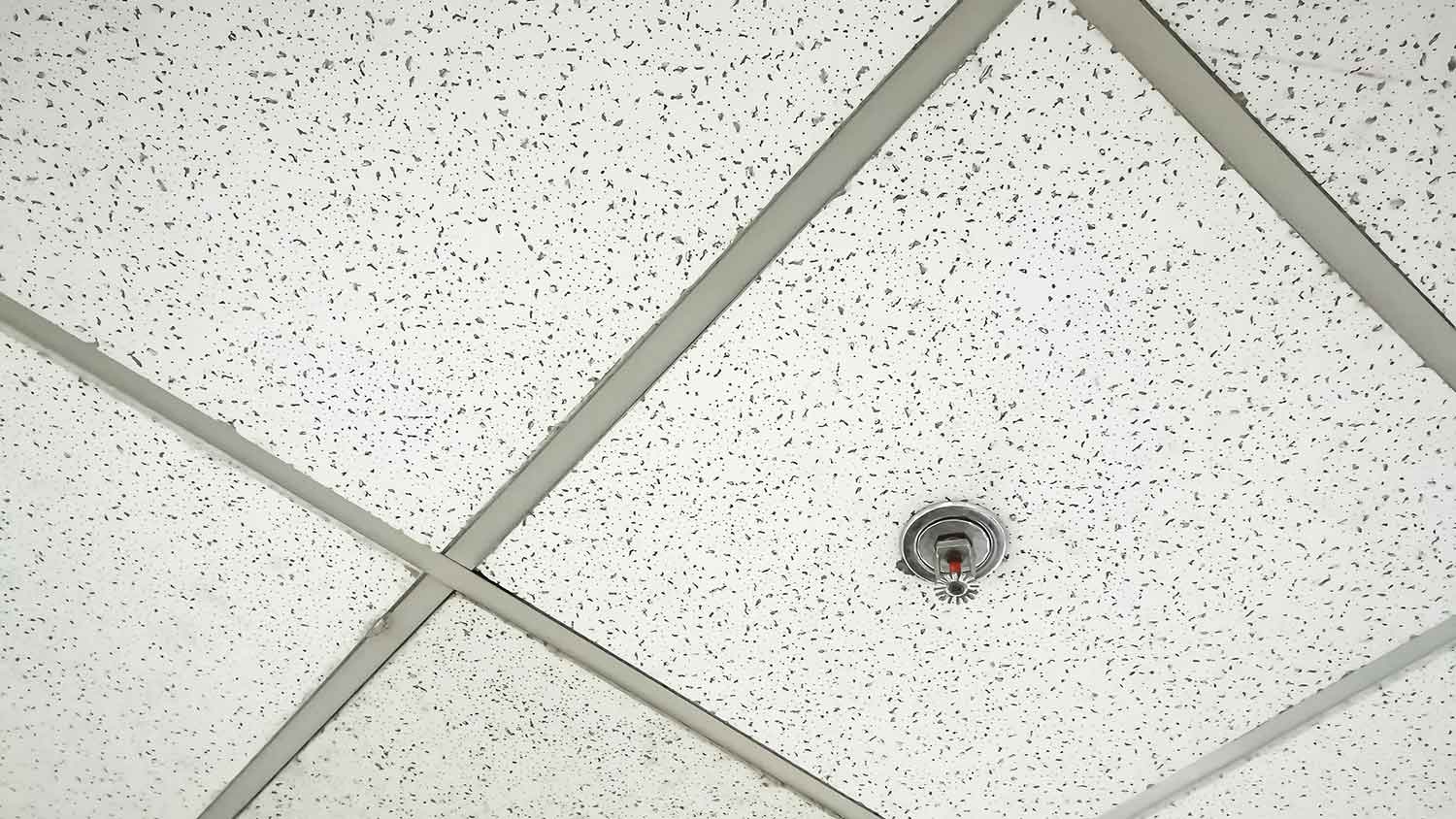 Mineral fiber tiles installed on a suspended ceiling