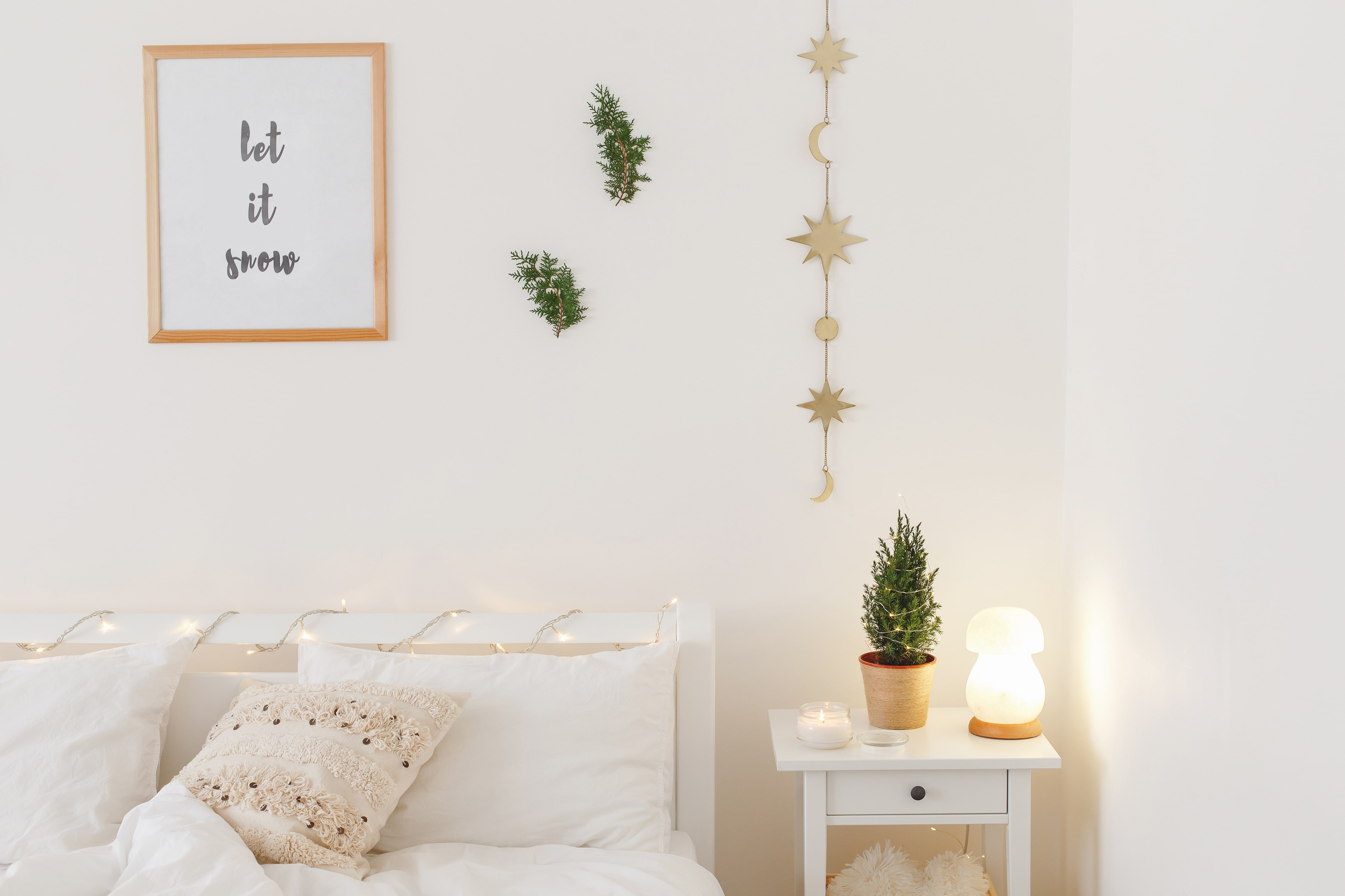 A neutral bedroom with minimalist decor