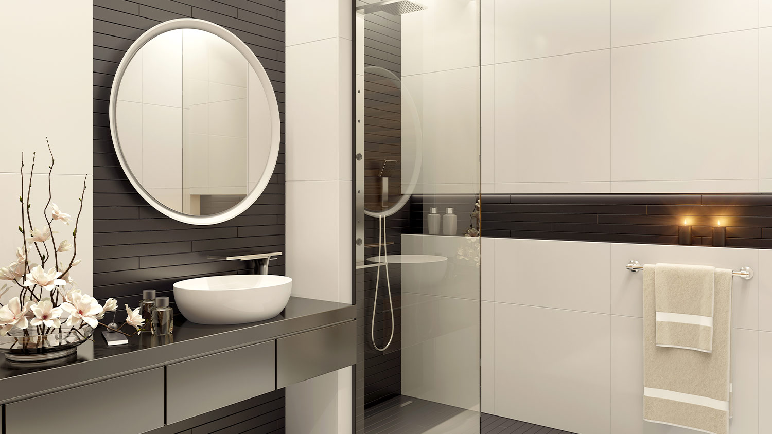 minimalist black and white bathroom decor