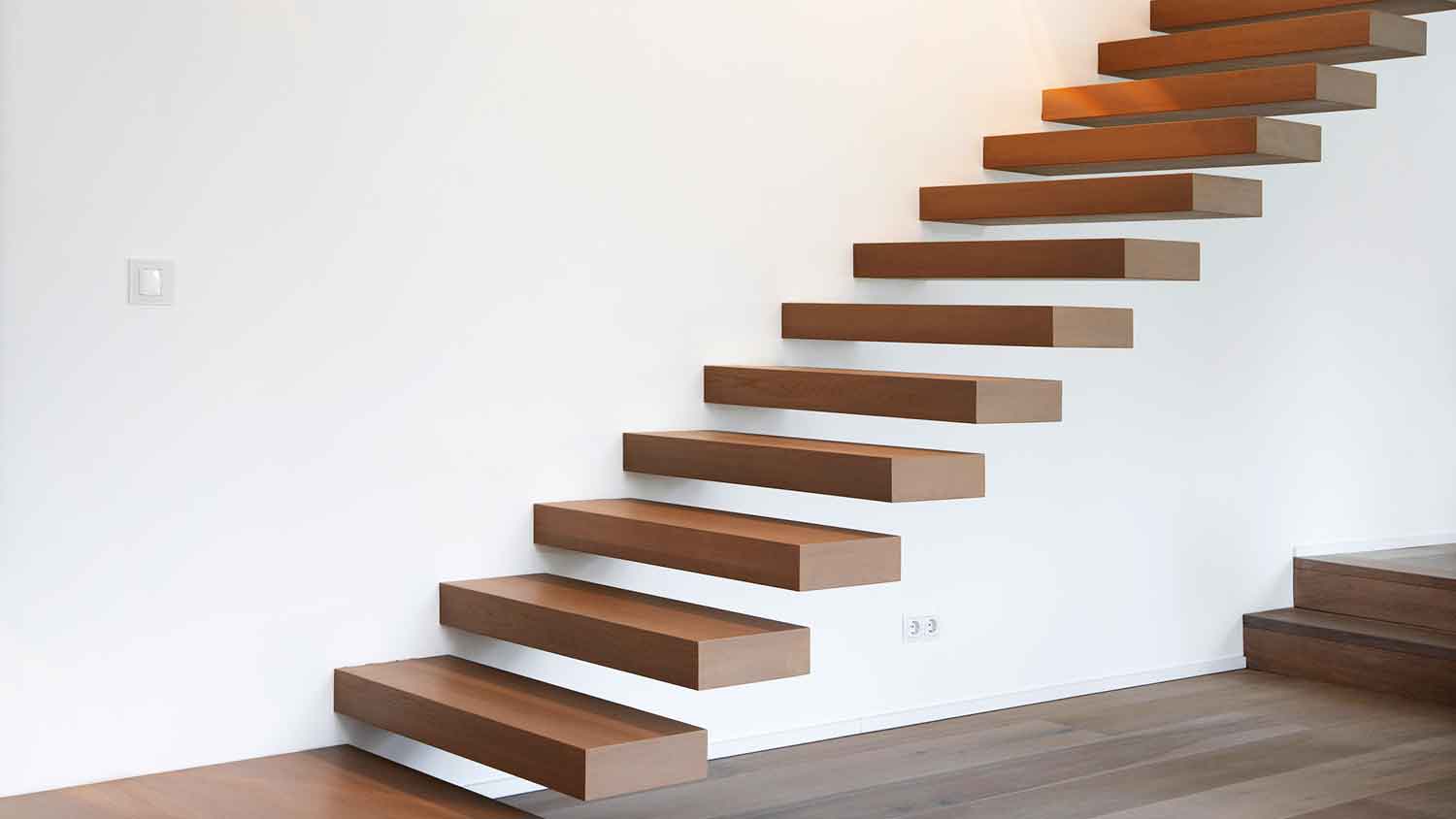 Floating staircase installed in a minimalistic style house