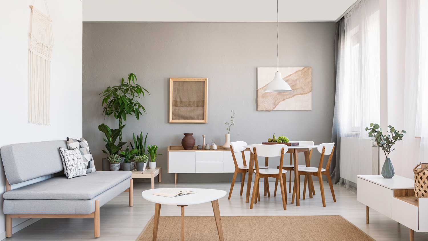Modern apartment interior with plastered walls