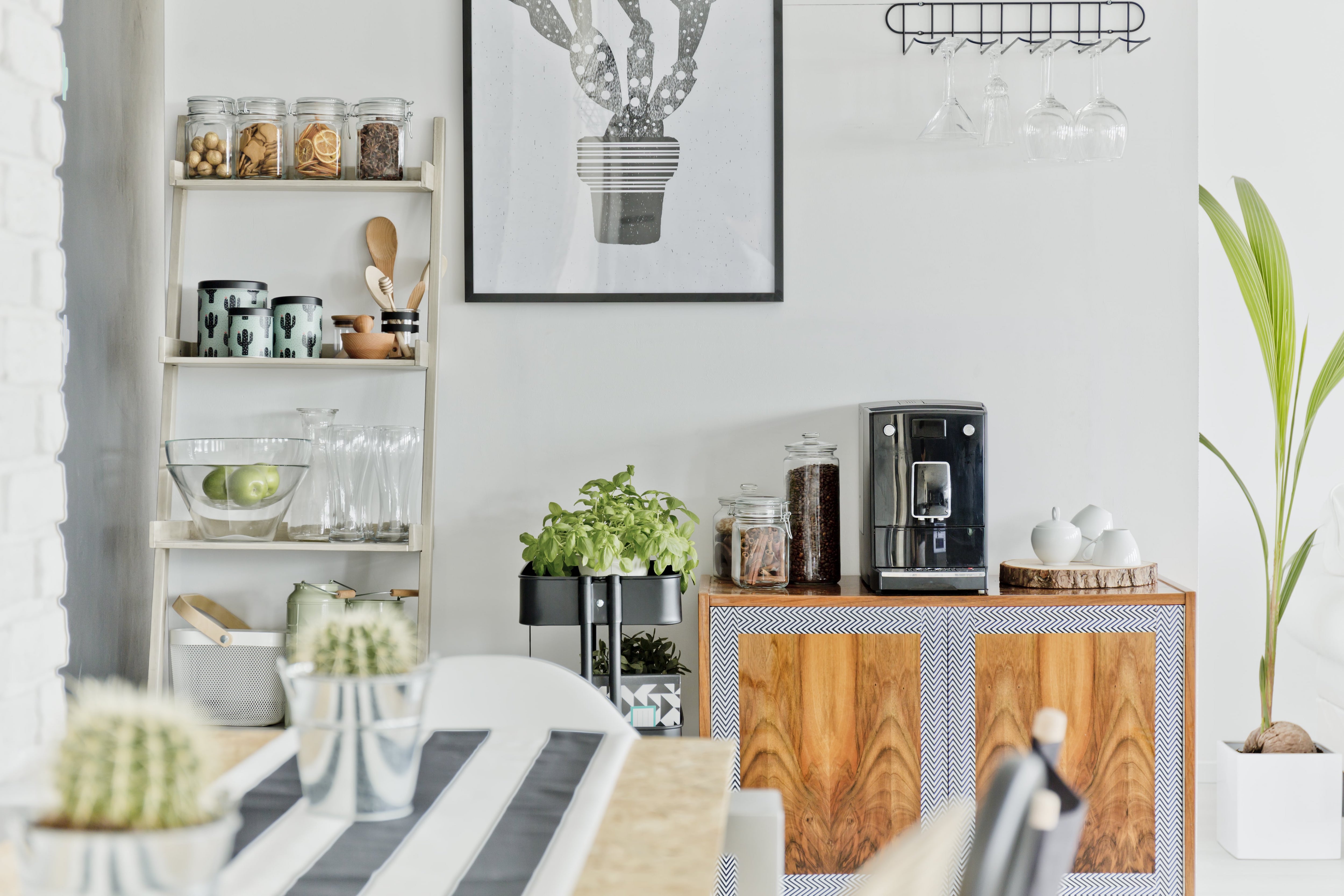 Modern dining room with coffee bar