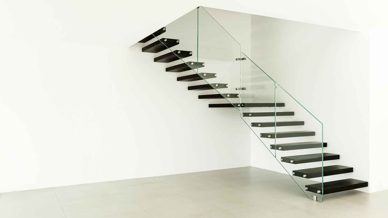 Staircase installed along minimalistic staircase