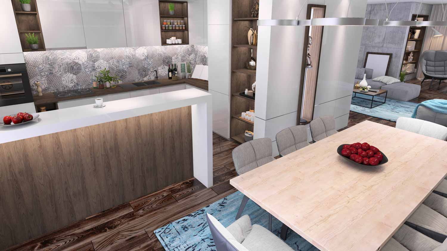 A small U-shaped kitchen with a breakfast bar