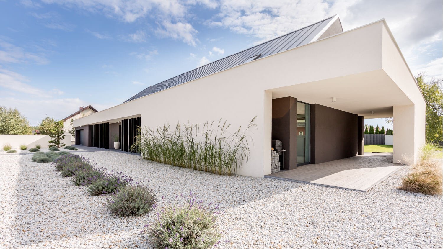 modern and sleek pebbles as landscaping