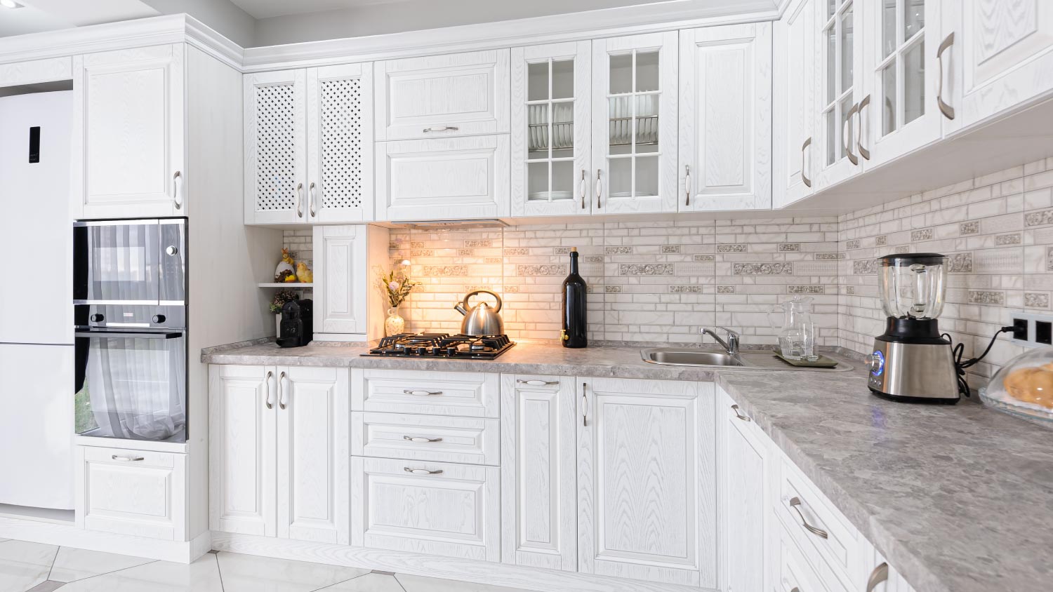 Modern white wooden kitchen interior