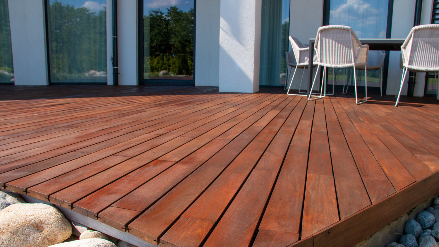 Modern house design with wooden patio