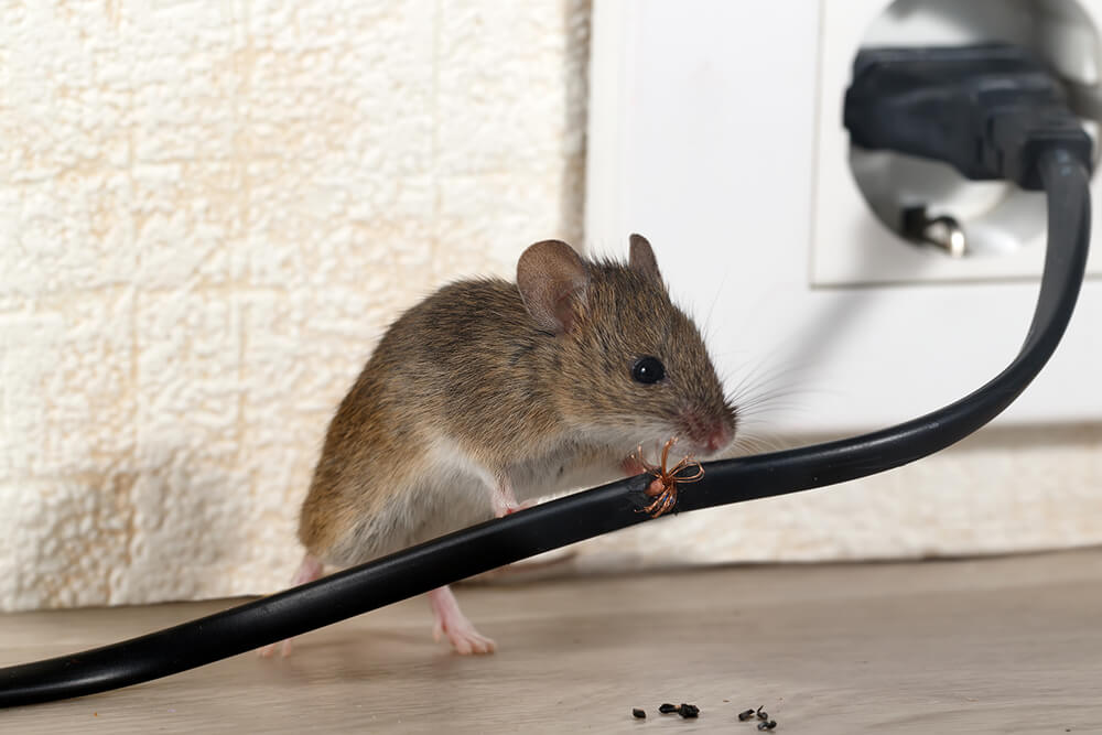 Mouse chewing on electrical wire