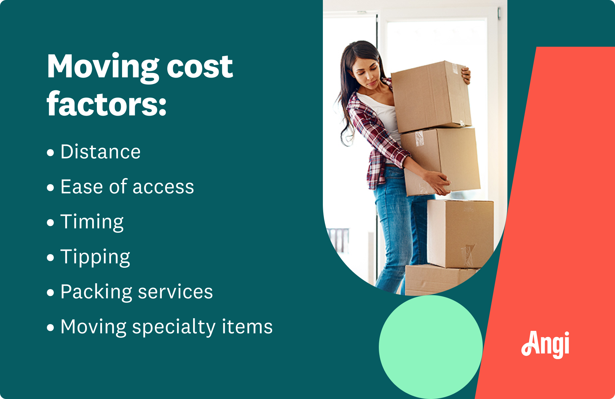 7 cost factors for moving, including volume, distance, packing services, and tipping