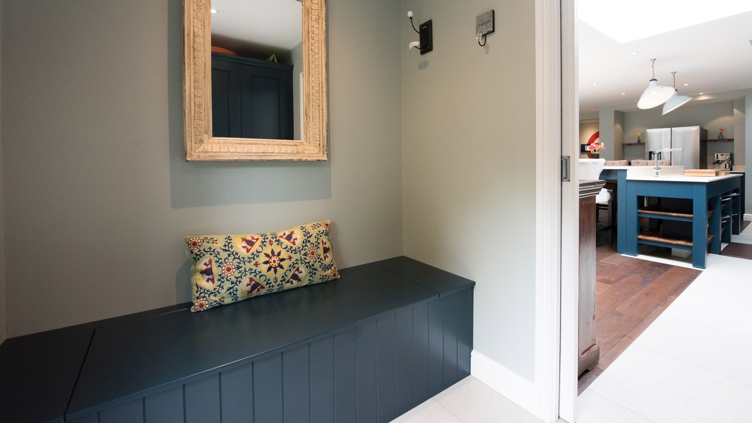 A bench in a mudroom