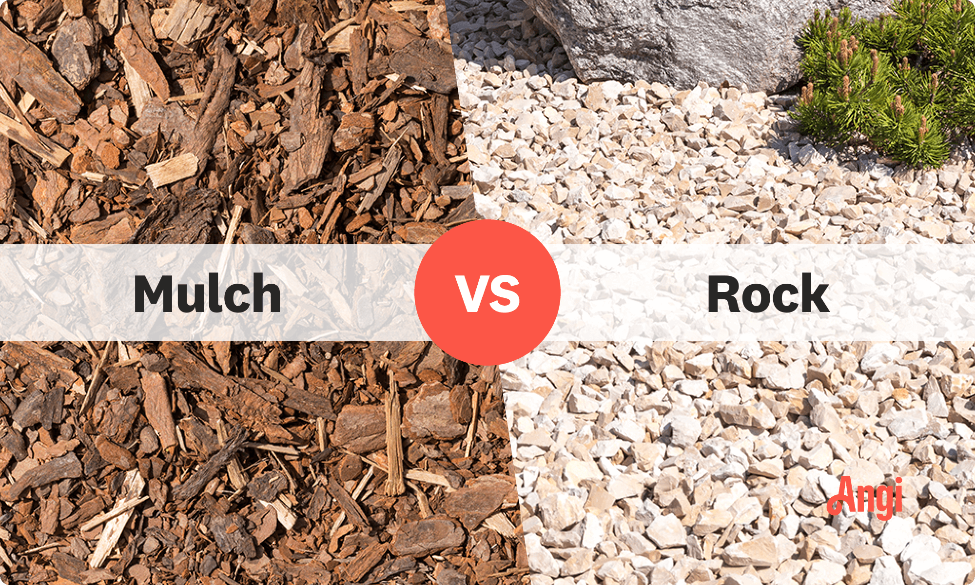 Mulch versus rock visual comparison