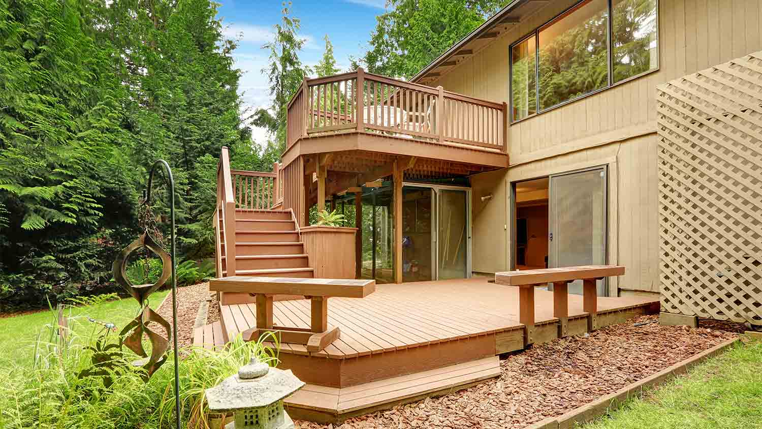 multi tier wooden walkout deck