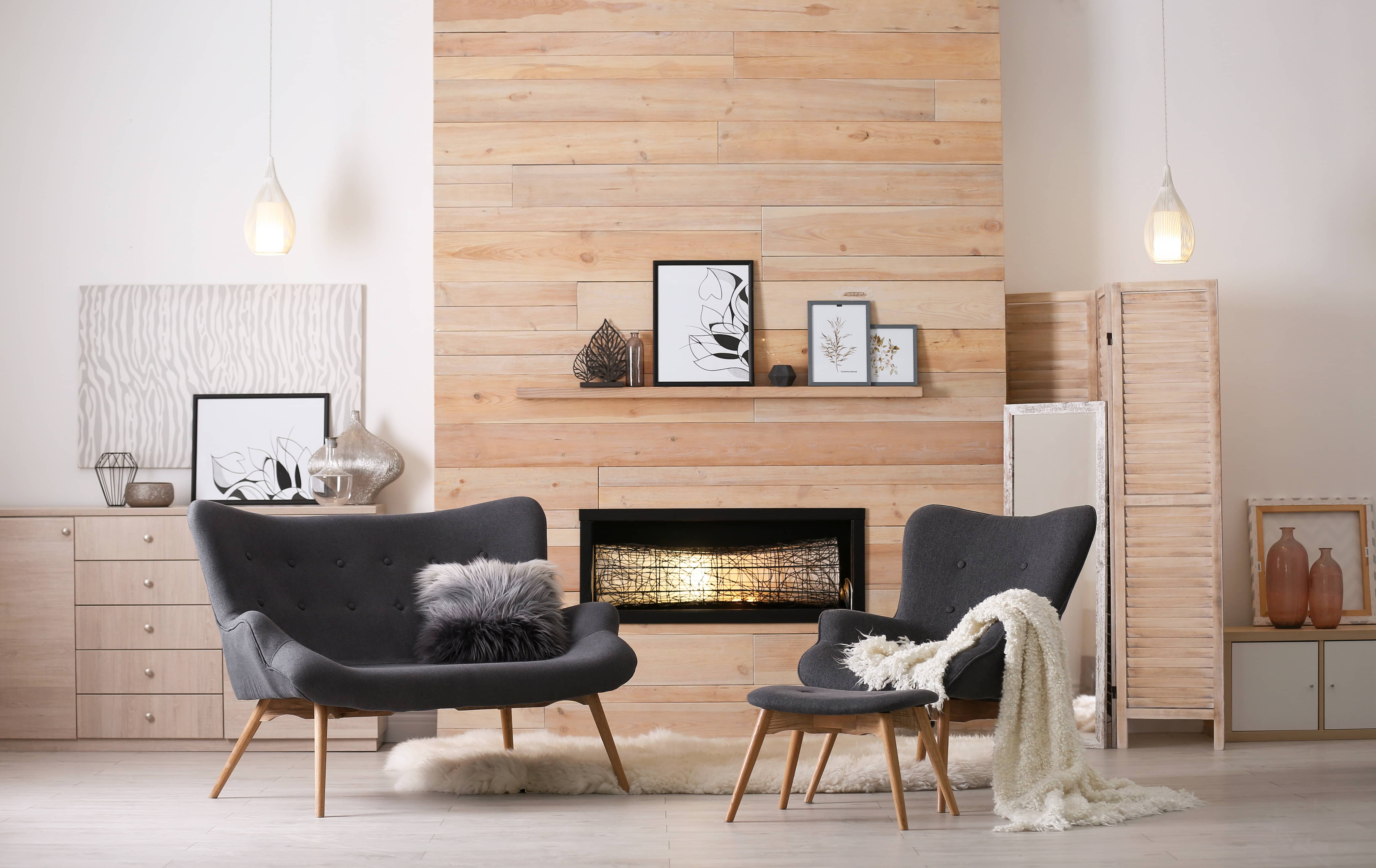 Wood shiplap fireplace