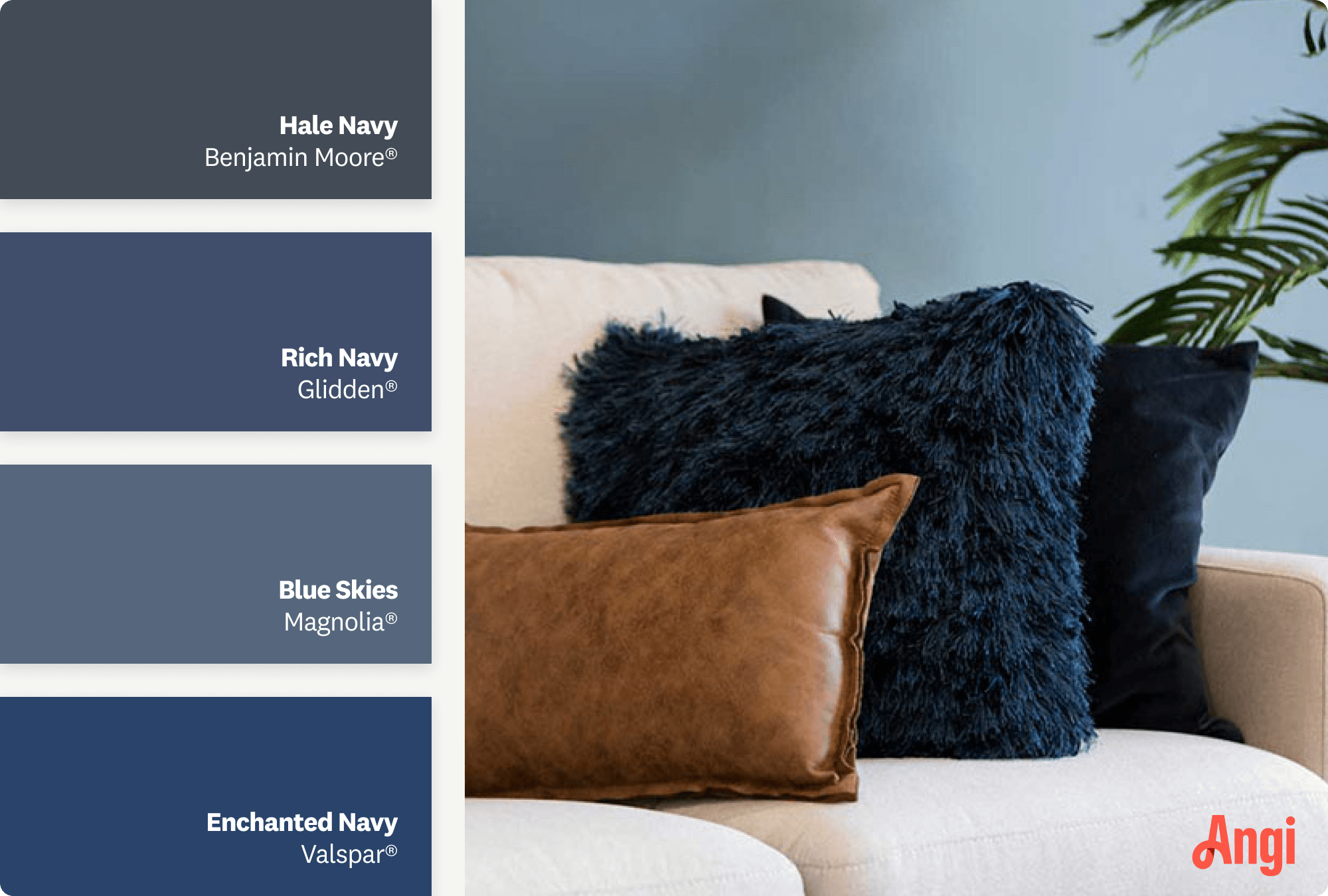 Navy blue walls and a white sofa located in the basement of a house