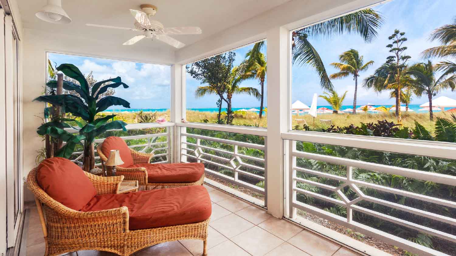 An oceanfront screened-in porch