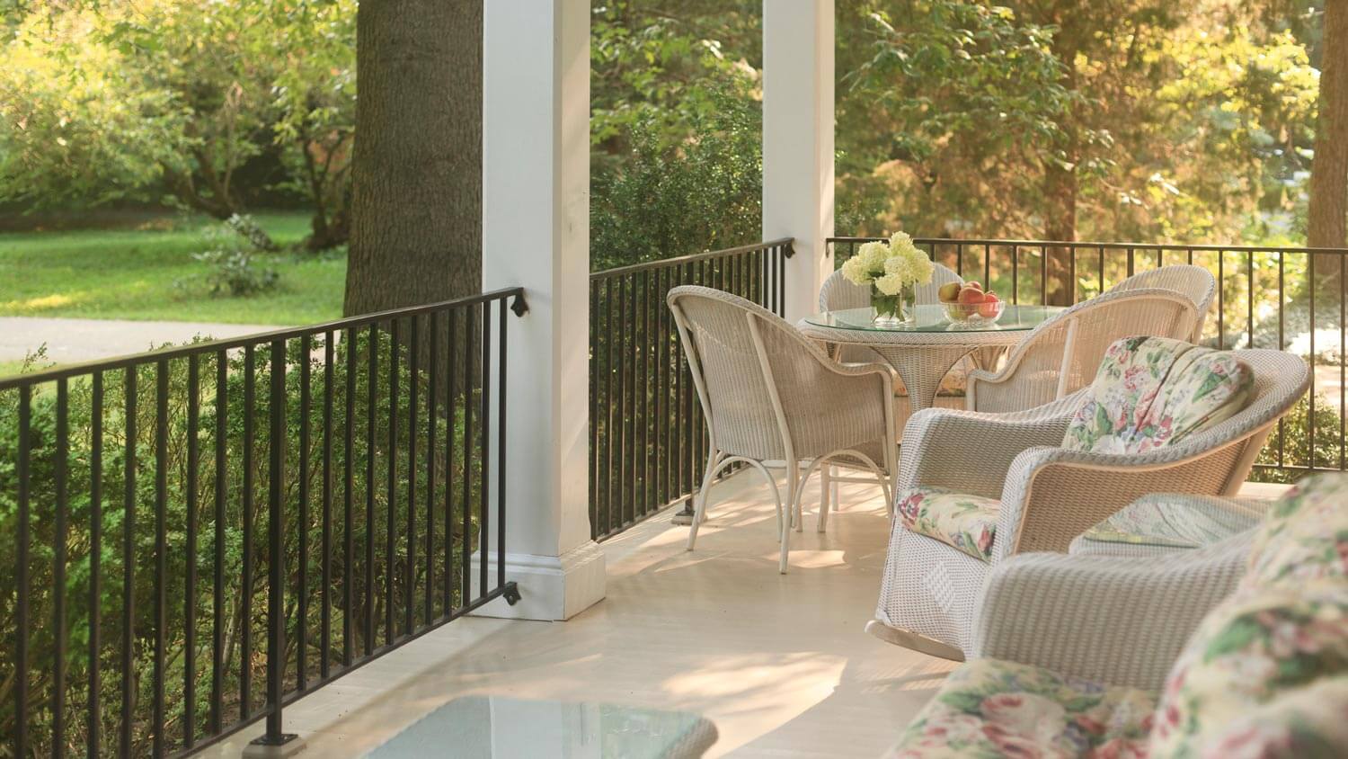 An off white porch with a beautiful sunlight