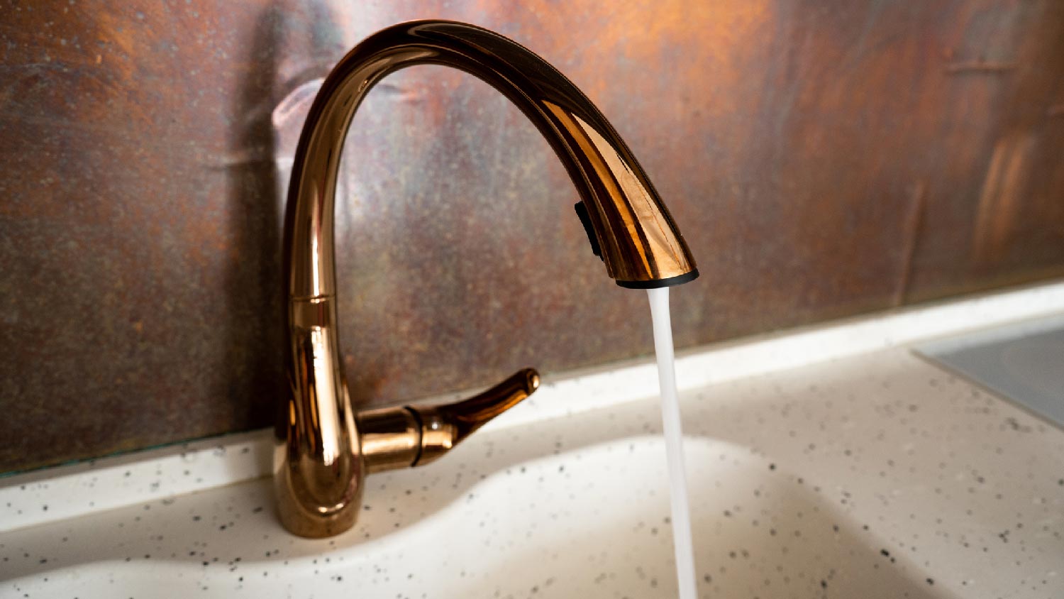 An oil-rubbed bronze faucet