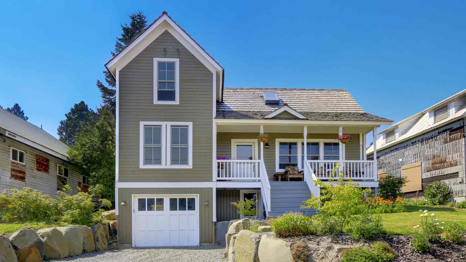 olive green siding house