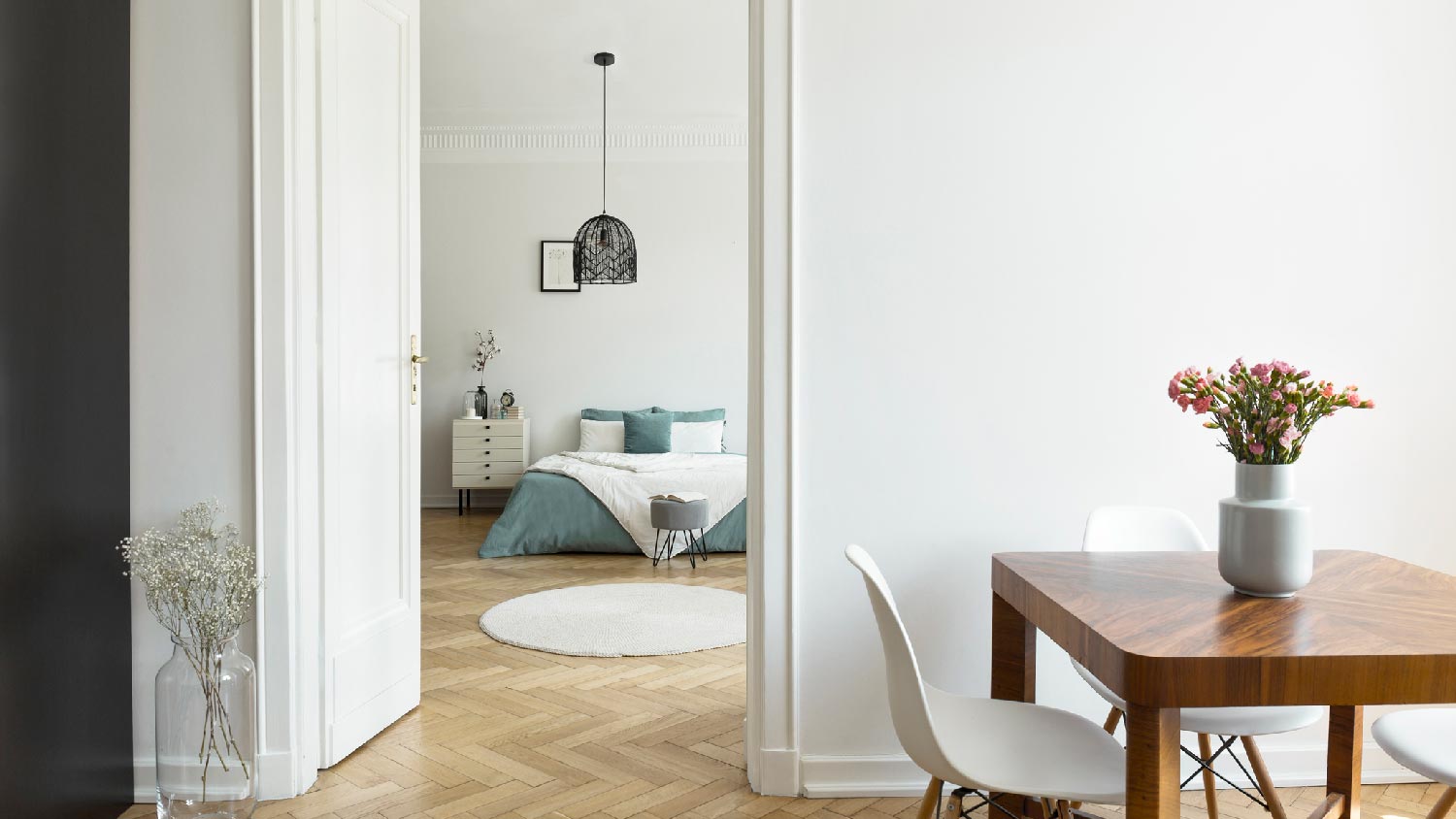 An open door leading to a bedroom