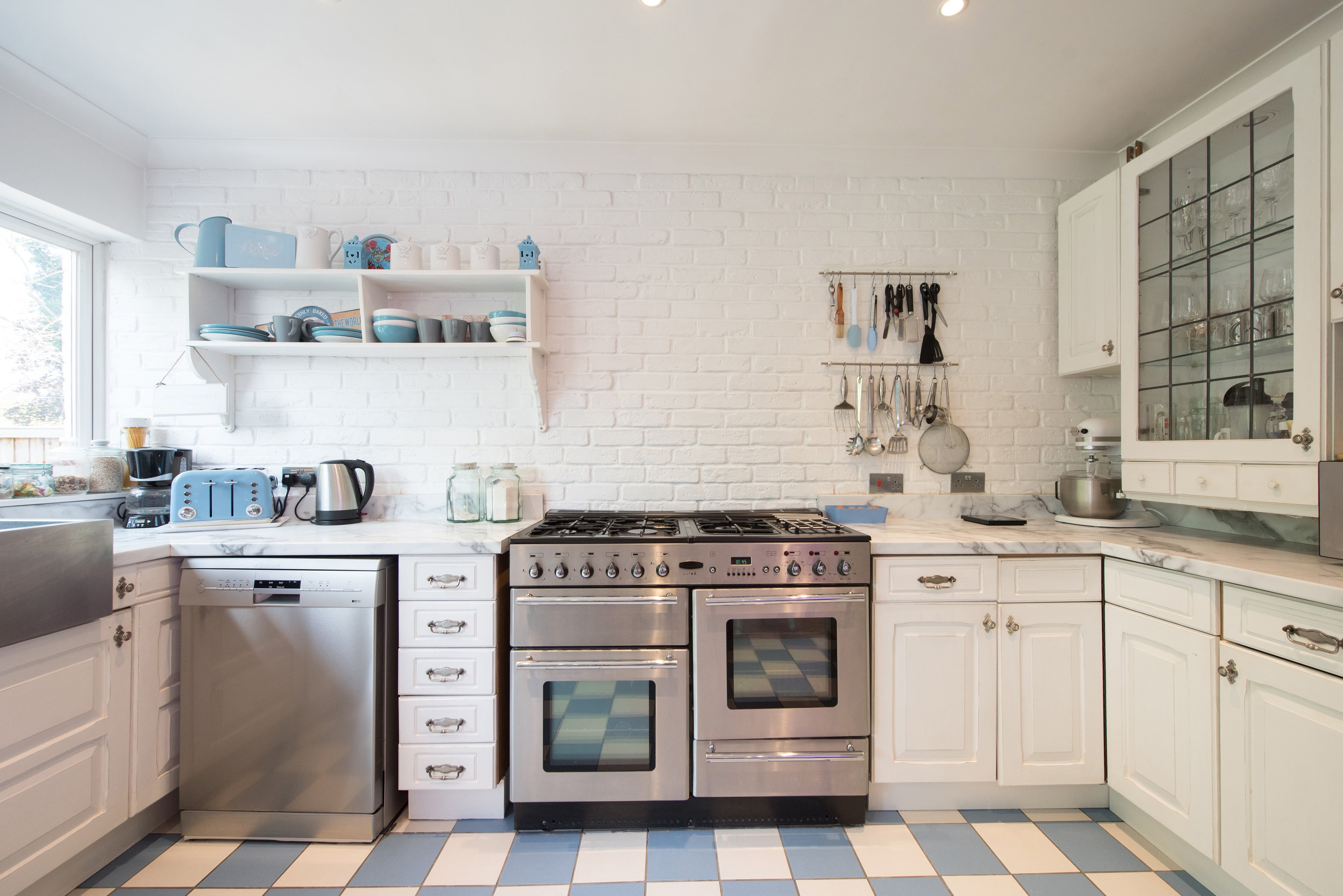 Large kitchen with open shelving