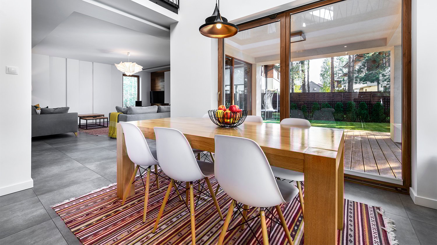 modern open space dining / living room area