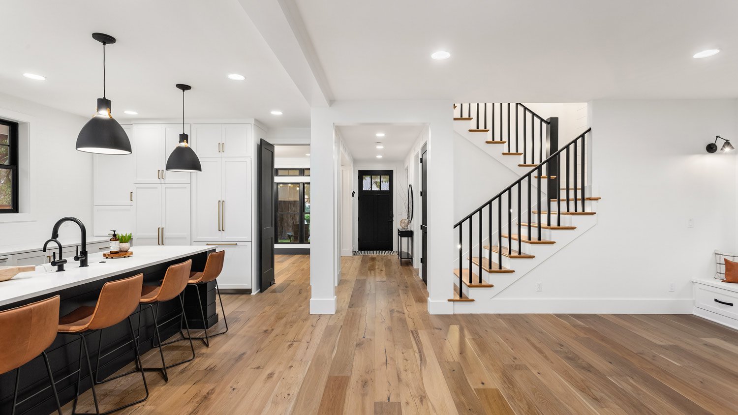 An open space kitchen and living room