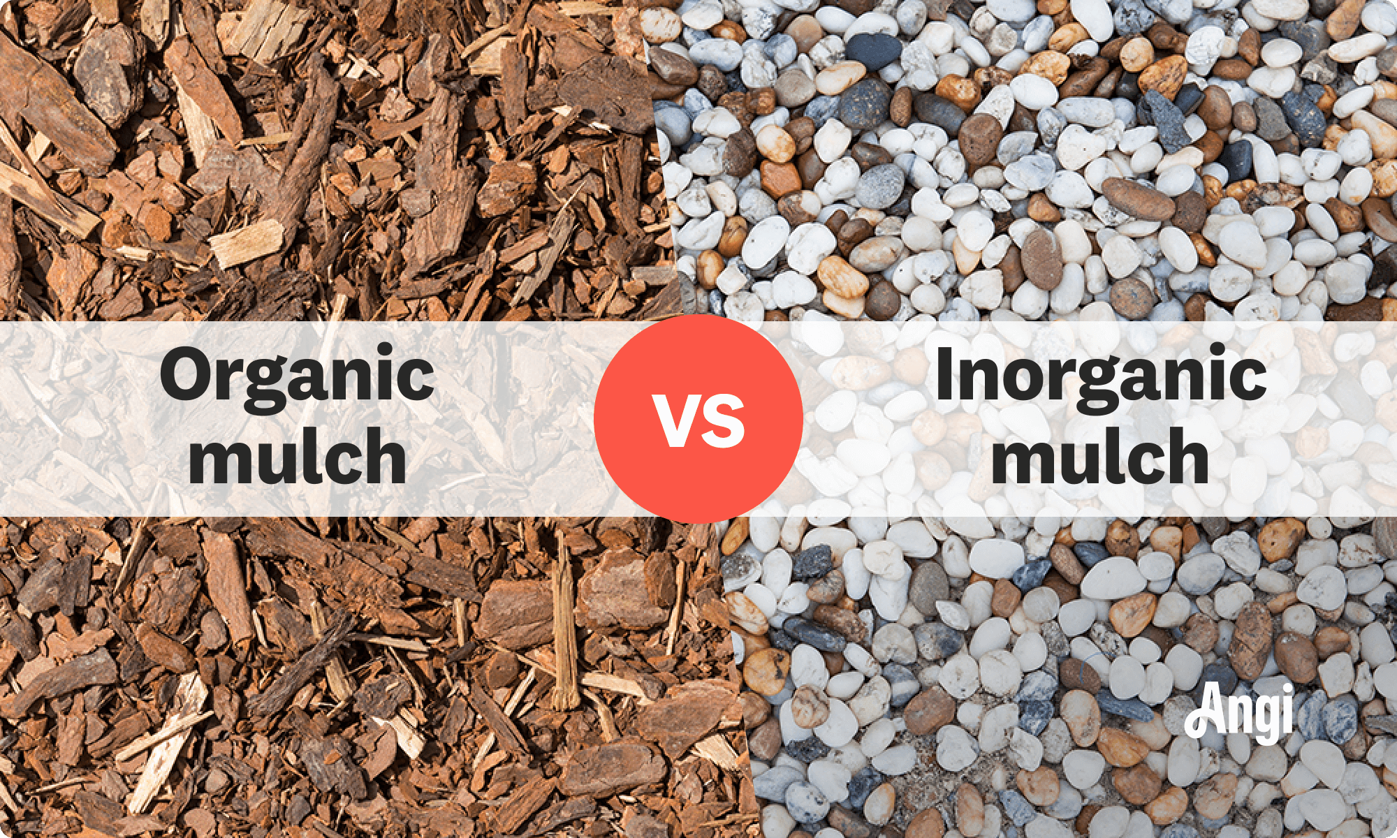 Organic versus inorganic mulch compared, with inorganic mulch including rocks, plastic chips and rubber chips