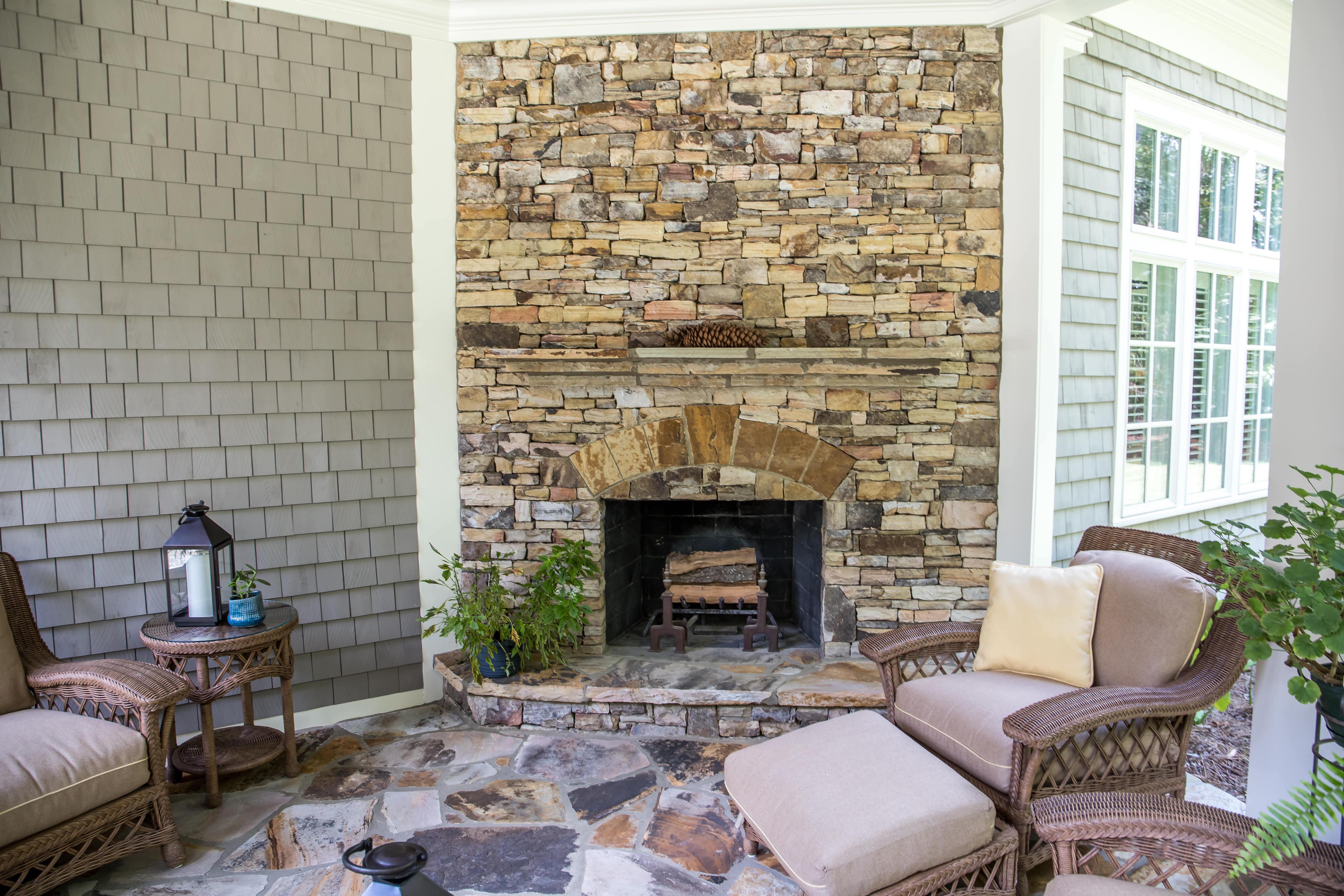 Outdoor stone fireplace