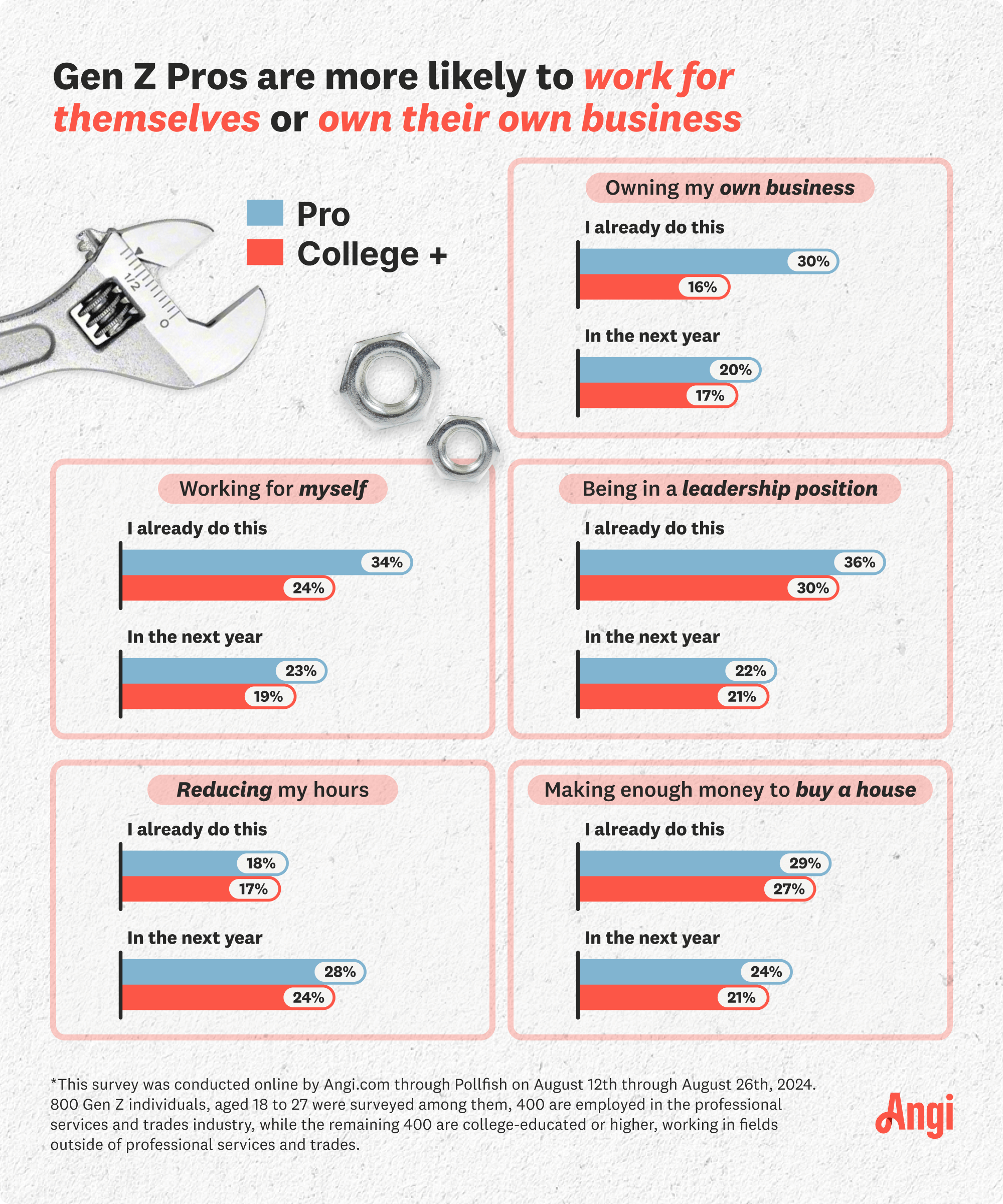 30% of pros already own their own business and 20% plan on owning their own business in the next year