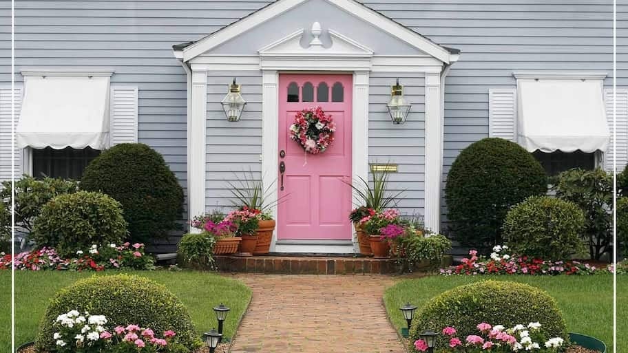pastel pink-painted front door