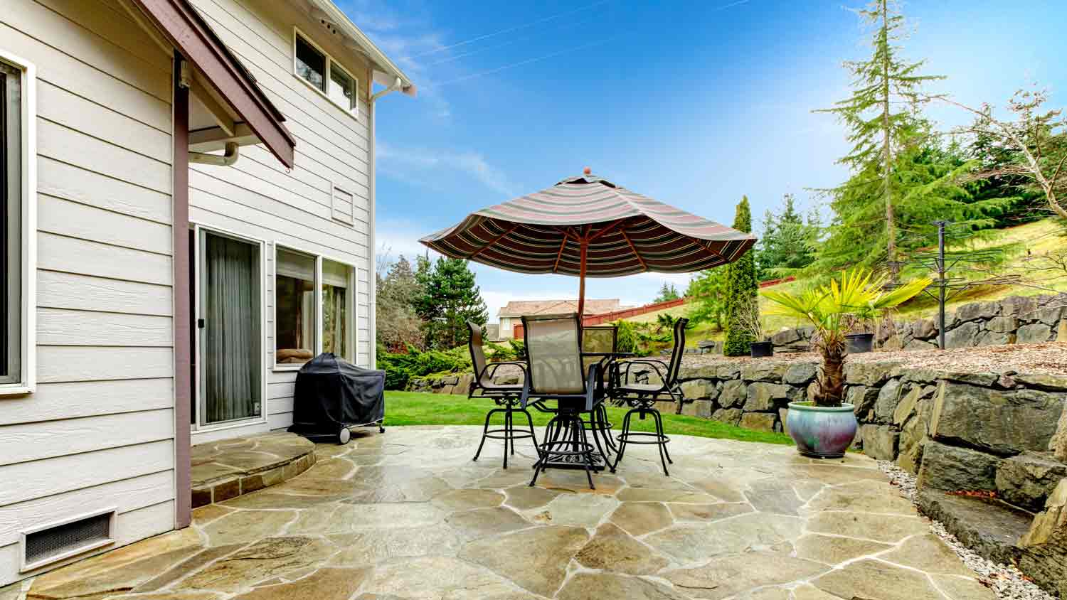 home patio with glossy concrete