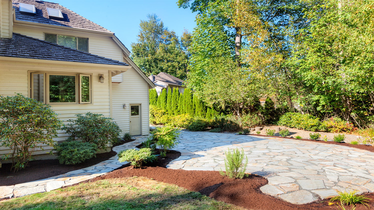 patio paver surrounded by mulch