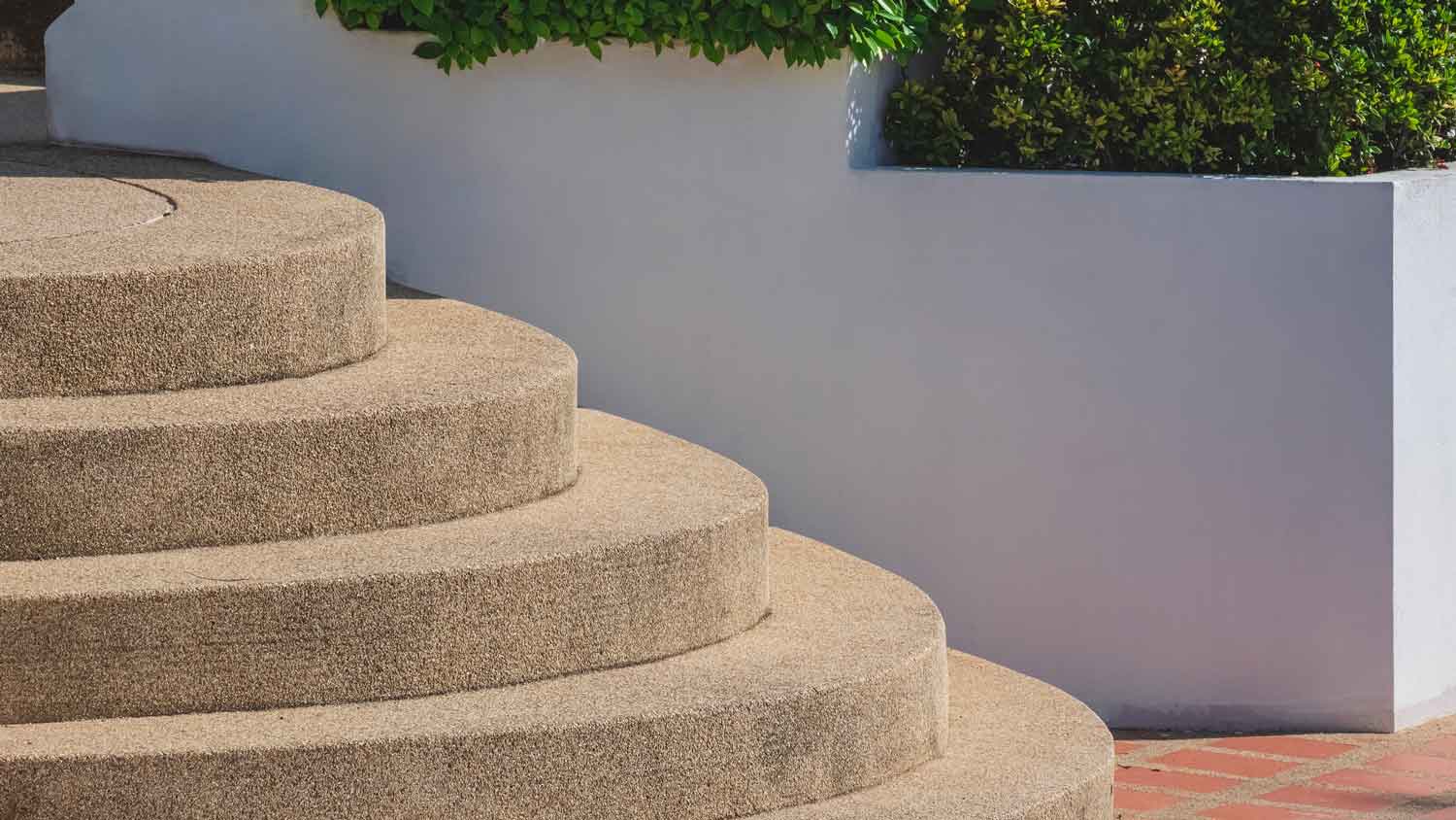 Patio concrete steps with an aggregated finish