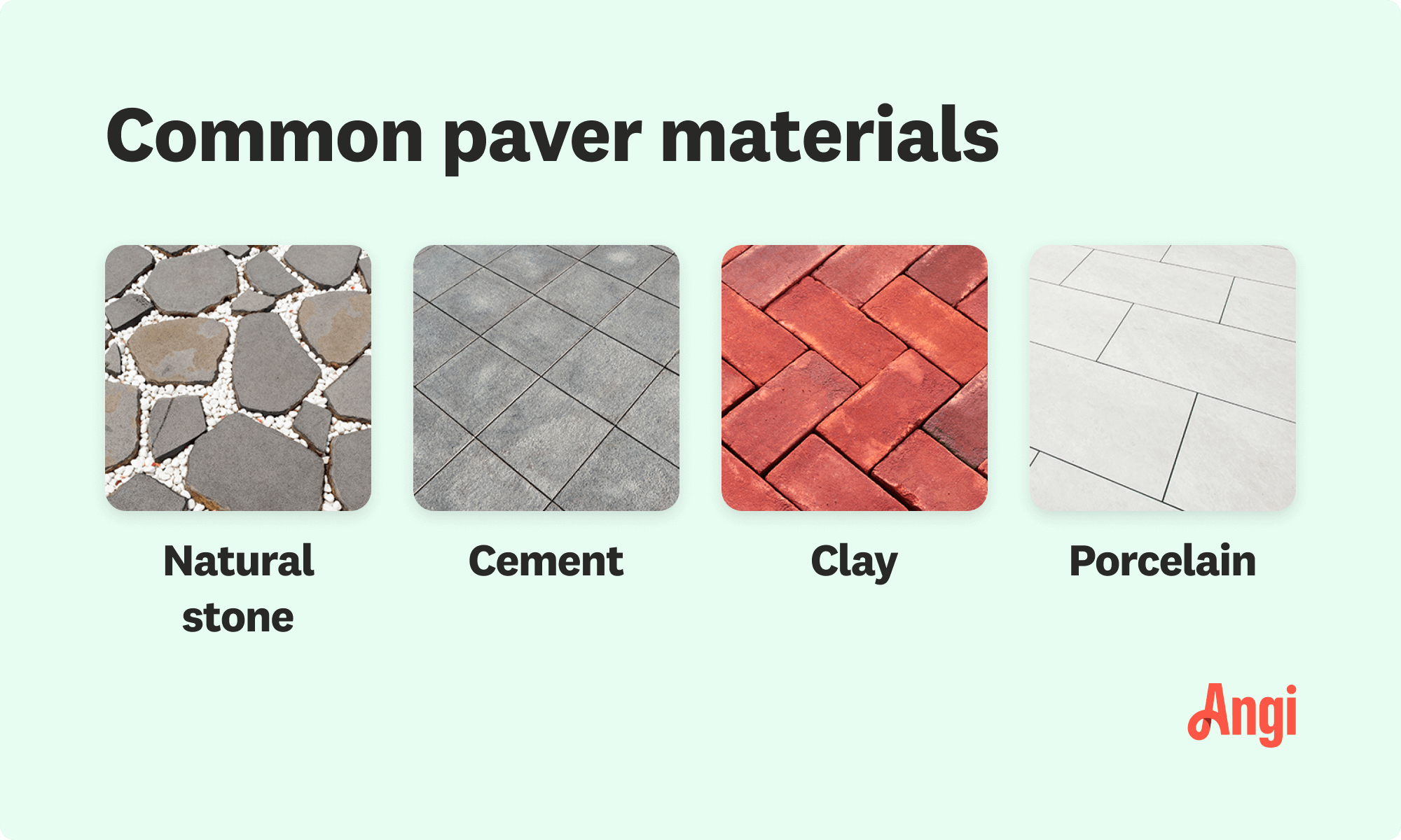 4 paver materials compared visually, including natural stone and clay