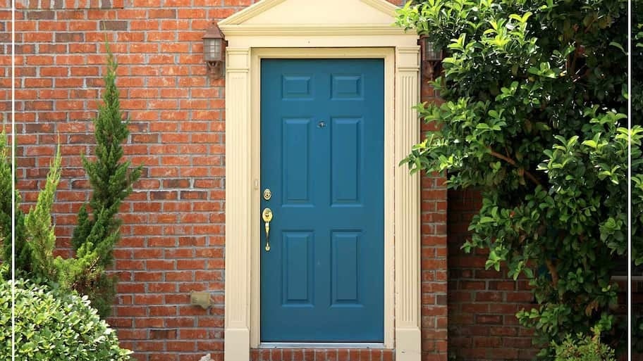 peacock blue-painted front door 