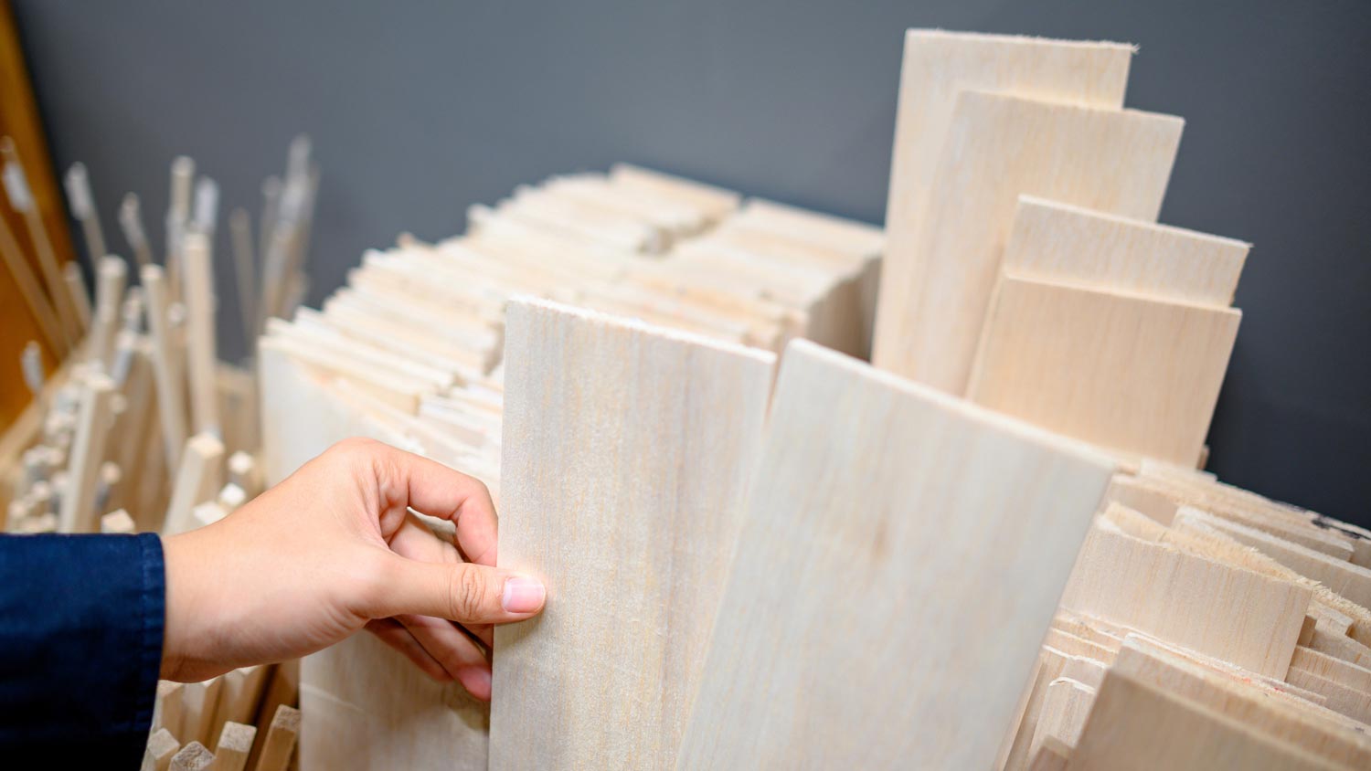 A person choosing plywood