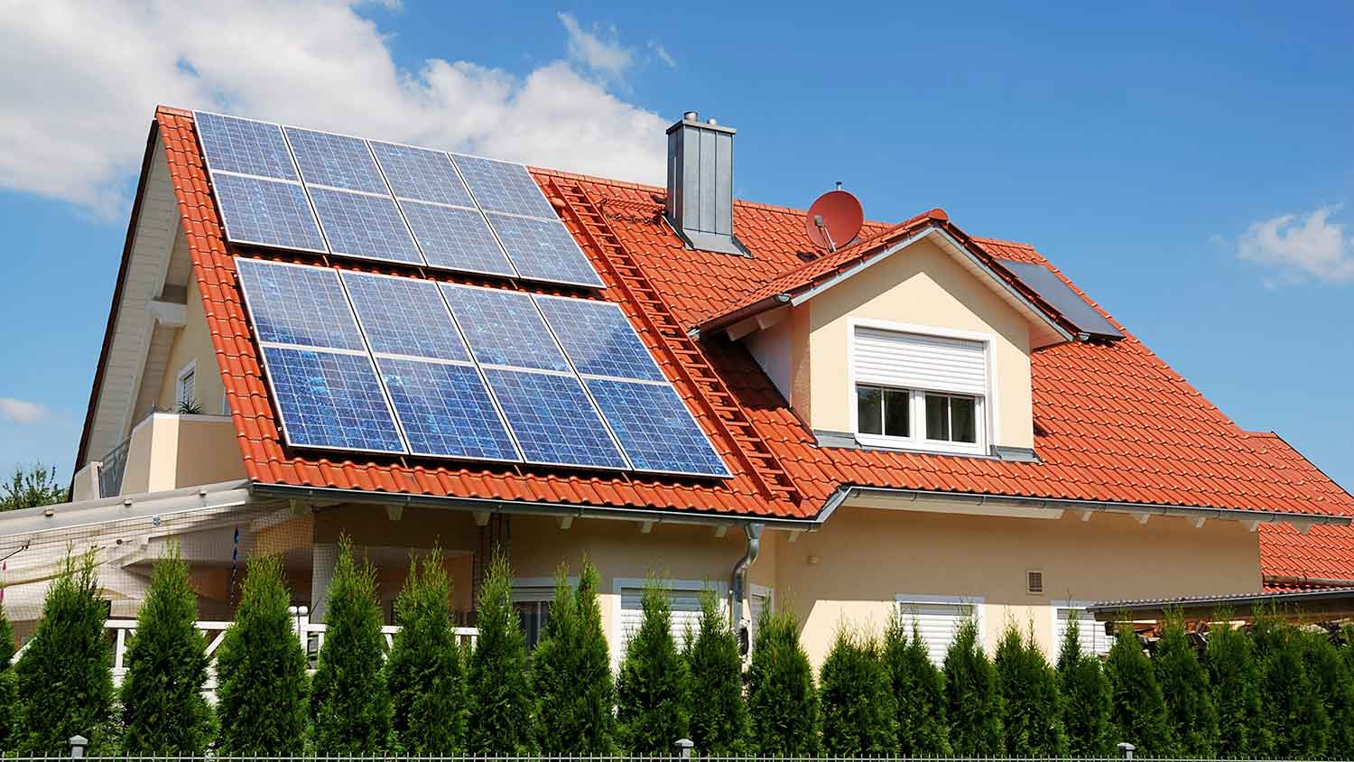 House with photovoltaic panels on the roof