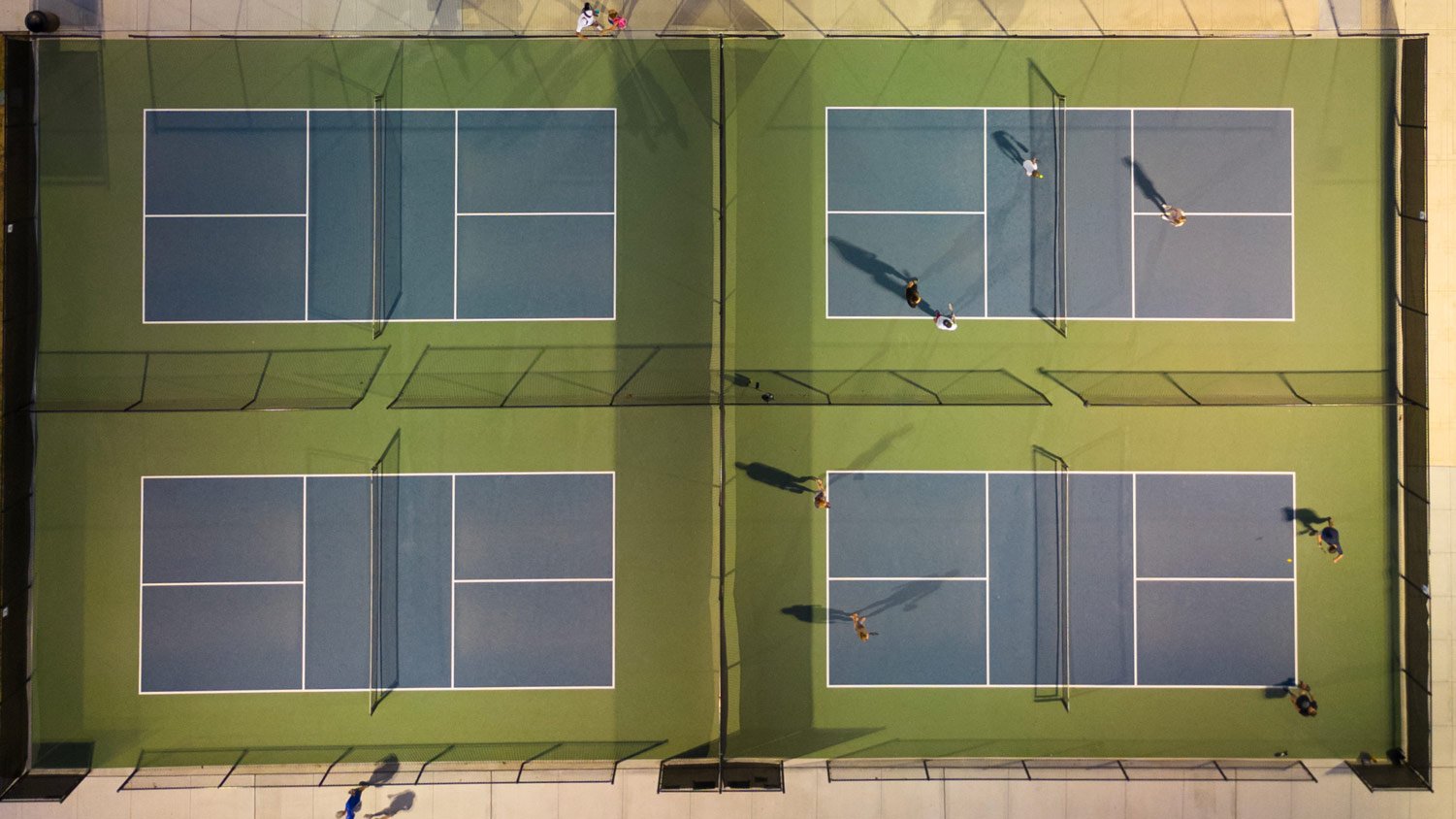 Aerial View of Public Pickleball Courts at Night 