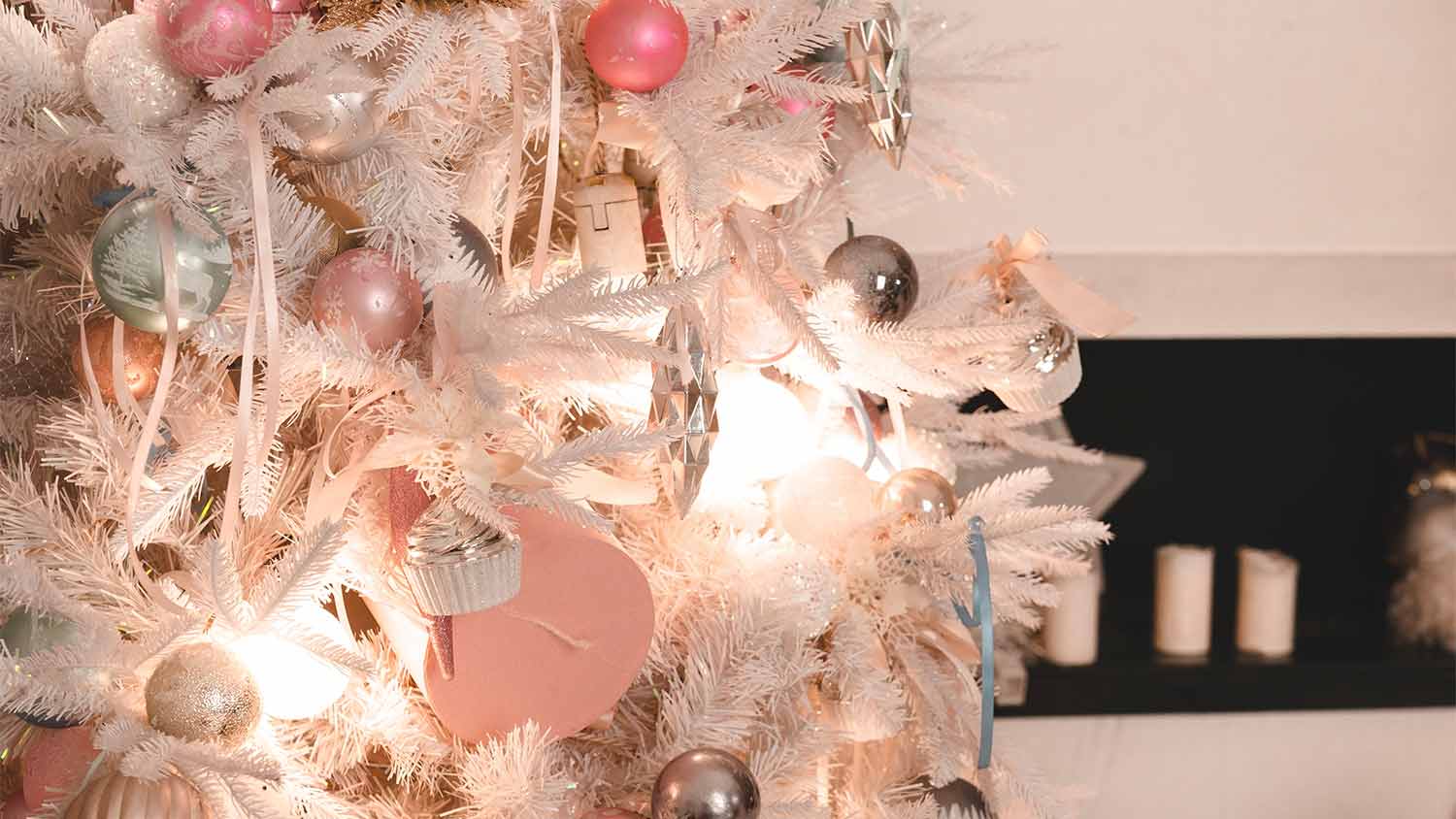 pink theme ornaments white christmas tree