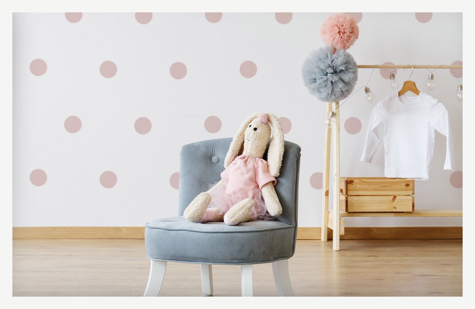 pink polka dot wall mural in kid's room 