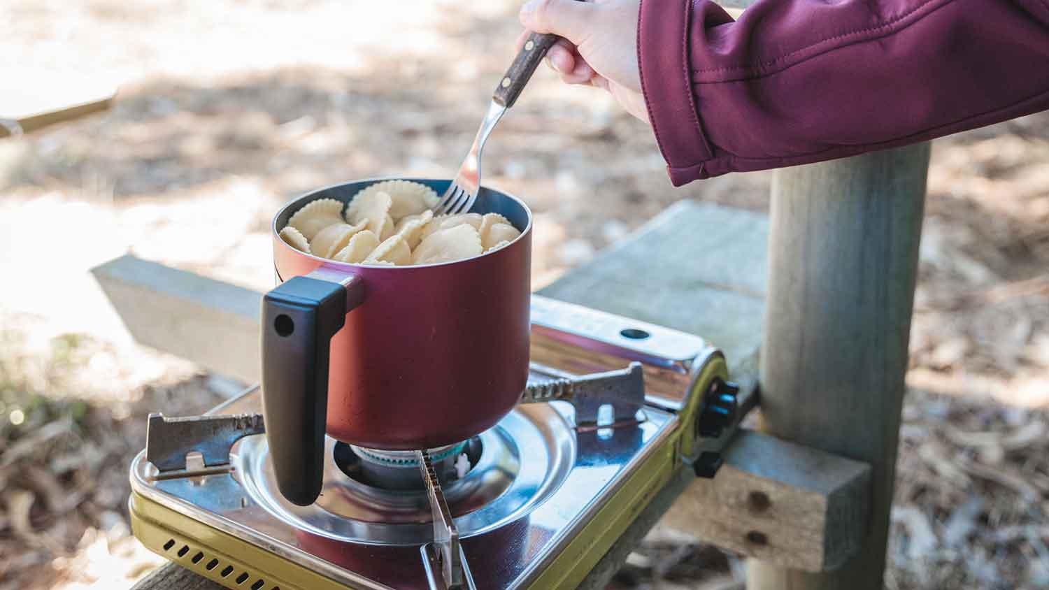 Cooking outdoors on a portable stove top