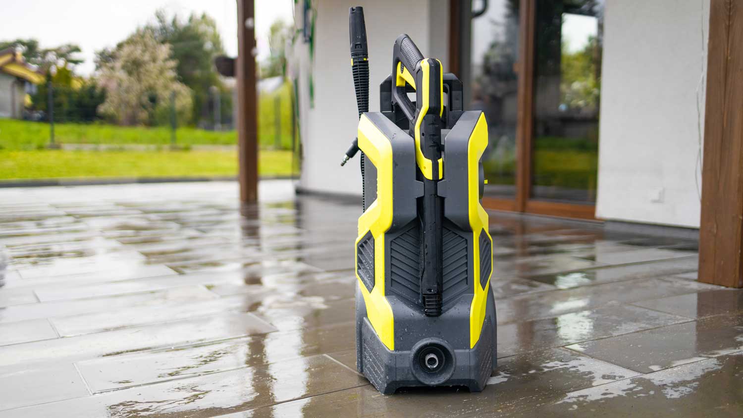 pressure washer machine on wet floor